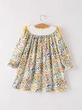 Fall  Embroidery Smocking Bow Floral Leaf Baby Girls Dress - 8