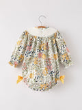 Fall  Embroidery Smocking Bow Floral Leaf Baby Girls Romper - 7