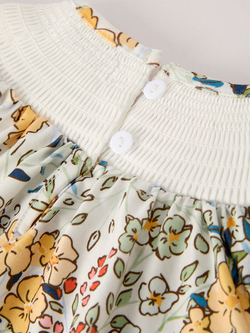 Fall  Embroidery Smocking Bow Floral Leaf Baby Girls Romper - 9