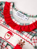 Christmas Plaid Smocking Embroidered Girls Bloomers Romper Set - 8