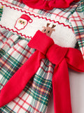 Christmas Plaid Smocking Embroidered Girls Bloomers Romper Set - 9