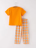 Fall Halloween Orange Embroidery Smocking Boys Set - 2