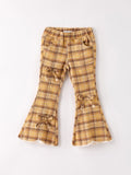 Autumn Thanksgiving Halloween Yellow and Brown Plaid Girls Jeans - 1