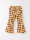 Autumn Thanksgiving Halloween Yellow and Brown Plaid Girls Jeans - 2