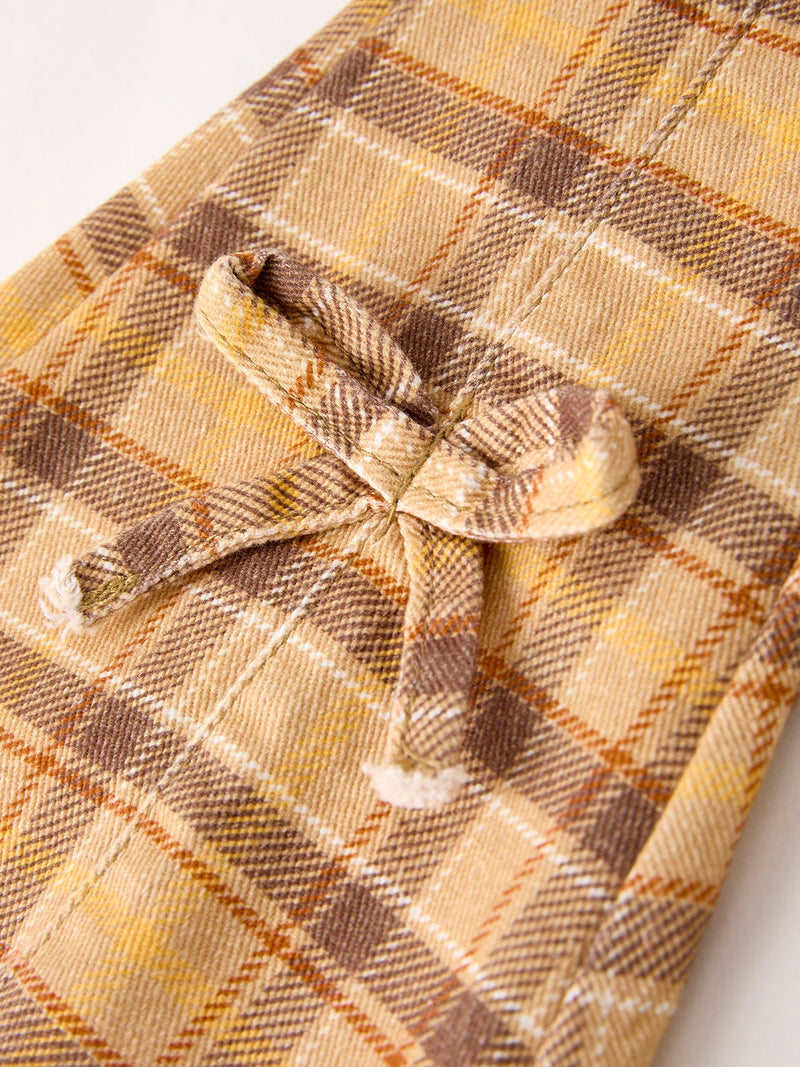 Autumn Thanksgiving Halloween Yellow and Brown Plaid Girls Jeans - 4