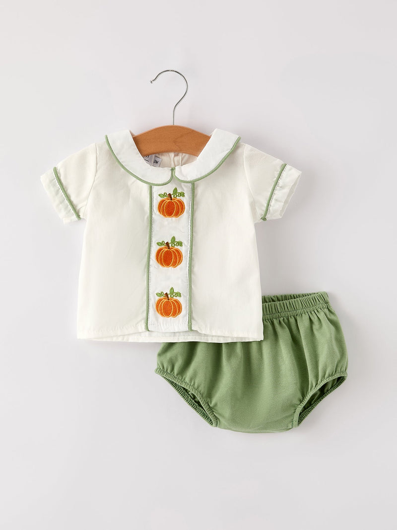 Fall Halloween & Thanksgiving Applique Plaid Boys Bloomers Romper Set - 1