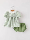 Fall Halloween & Thanksgiving Applique Plaid Girls Bloomers Romper Set - 7