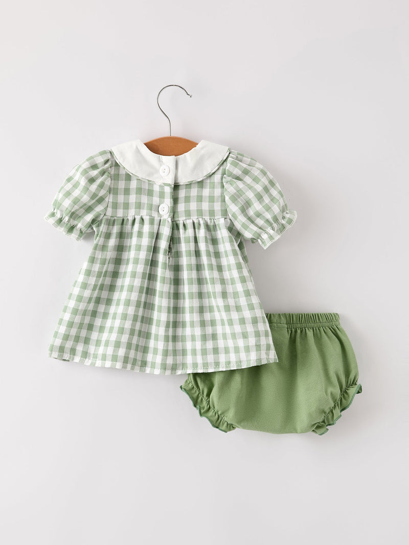 Fall Halloween & Thanksgiving Applique Plaid Girls Bloomers Romper Set - 7