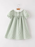 Fall Halloween & Thanksgiving Pumpkin Applique Plaid Green Girls Dress - 2