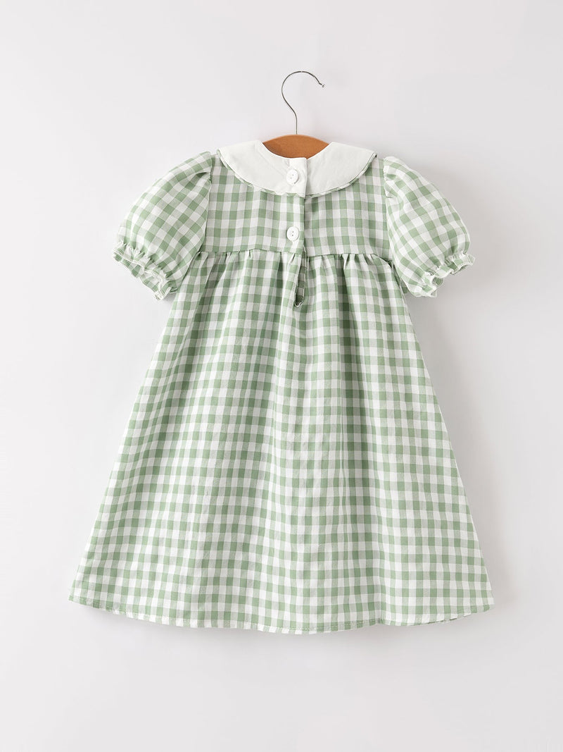 Fall Halloween & Thanksgiving Pumpkin Applique Plaid Green Girls Dress - 2