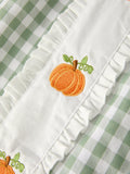 Fall Halloween & Thanksgiving Pumpkin Applique Plaid Green Girls Dress - 3