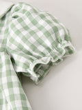 Fall Halloween & Thanksgiving Pumpkin Applique Plaid Green Girls Dress - 4