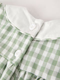 Fall Halloween & Thanksgiving Pumpkin Applique Plaid Green Girls Dress - 5