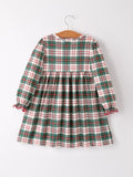 Christmas Embroidery Smocking Bow Plaid Girls Dress - 6