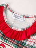Christmas Embroidery Smocking Bow Plaid Girls Dress - 7
