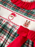 Christmas Embroidery Smocking Bow Plaid Girls Dress - 8
