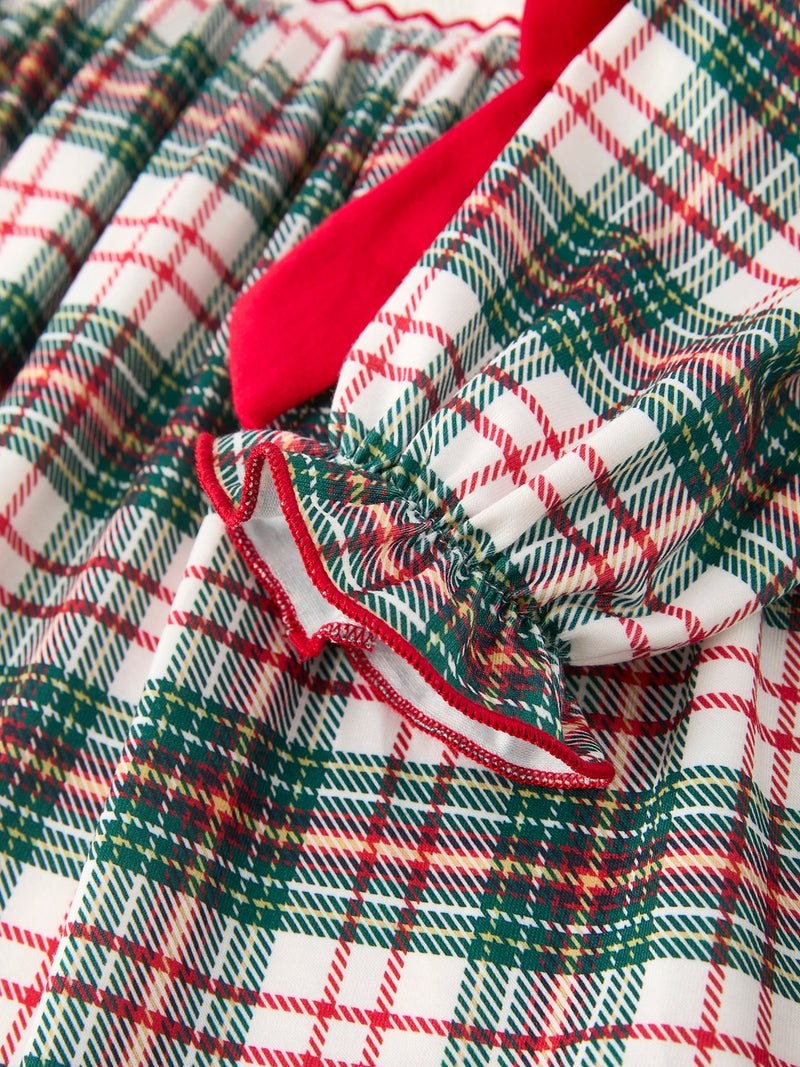 Christmas Embroidery Smocking Bow Plaid Girls Dress - 9
