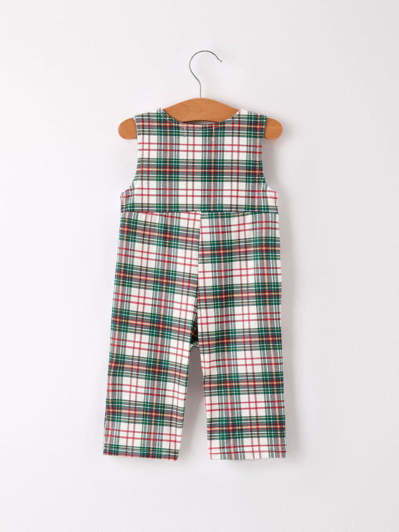 Christmas Jonjon Plaid Smocking Embroidered Boys Romper - 7