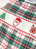 Christmas Jonjon Plaid Smocking Embroidered Boys Romper - 9