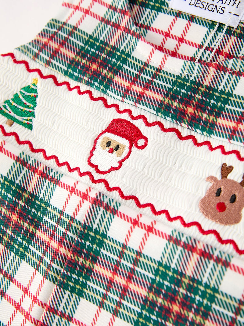 Christmas Jonjon Plaid Smocking Embroidered Boys Romper - 9