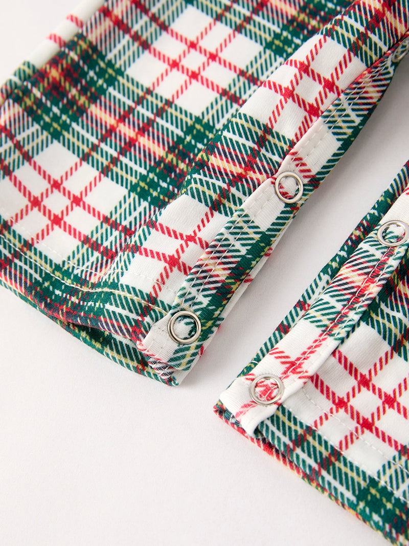 Christmas Jonjon Plaid Smocking Embroidered Boys Romper - 10