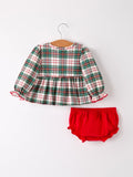Christmas Plaid Smocking Embroidered Girls Bloomers Romper Set - 7