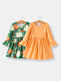 Thanksgiving Day Fall Girls Set Of 2 Pcs In One Package Pumpkin Print Dress - 1
