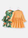 Thanksgiving Day Fall Girls Set Of 2 Pcs In One Package Pumpkin Print Dress - 10