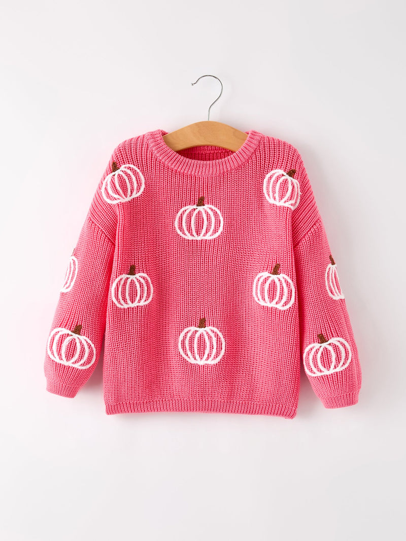 Fall Girls Thanksgiving Halloween Pumpkin Pink Pullover Sweater - 1