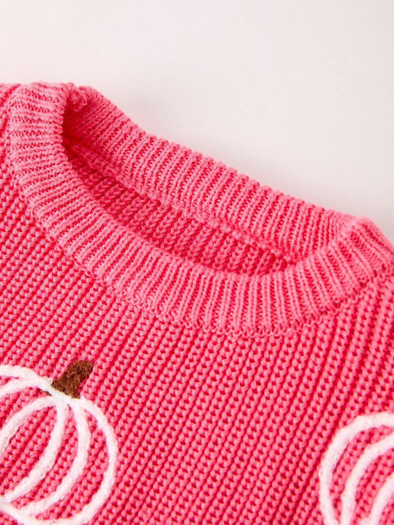 Fall Girls Thanksgiving Halloween Pumpkin Pink Pullover Sweater - 3