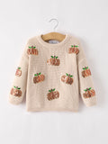 Thanksgiving Pumpkin Sequin Sweater – Beige, Perfect for Fall - 1