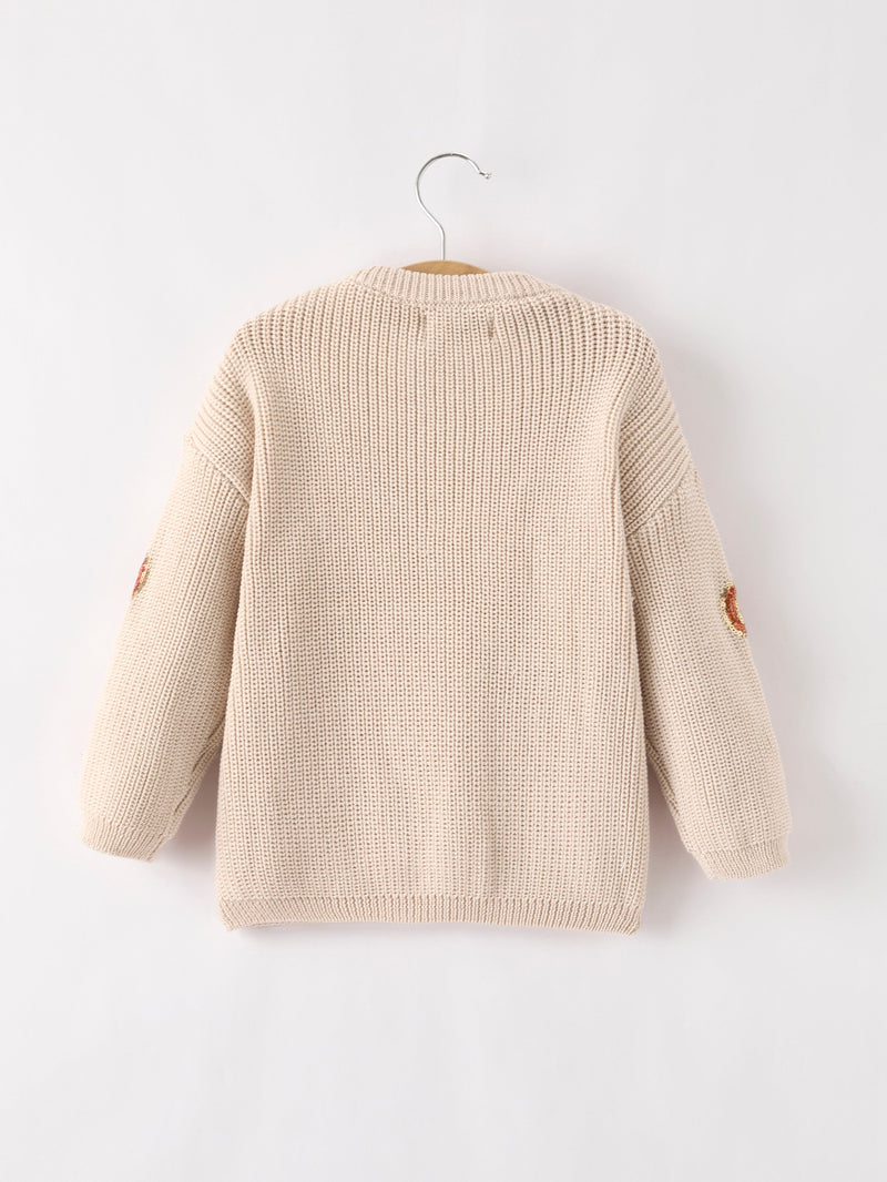Thanksgiving Pumpkin Sequin Sweater – Beige, Perfect for Fall - 2