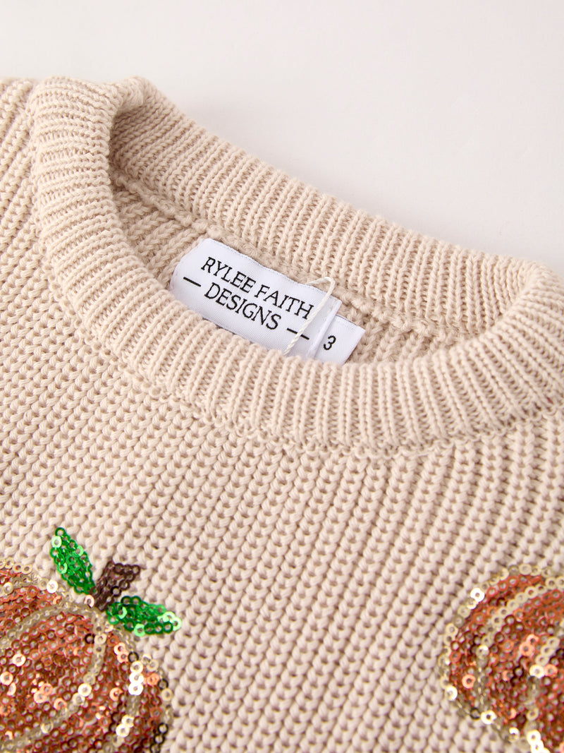 Thanksgiving Pumpkin Sequin Sweater – Beige, Perfect for Fall - 3