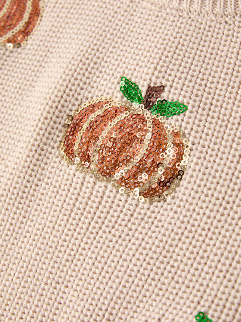 Thanksgiving Pumpkin Sequin Sweater – Beige, Perfect for Fall - 4