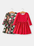 Winter Christmas Print Girls Dress Set (2 Pieces) - 1