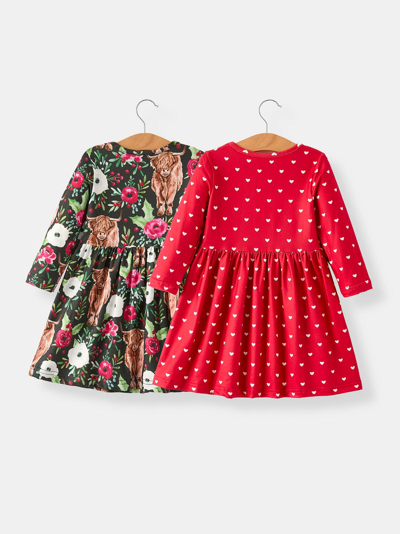 Winter Christmas Print Girls Dress Set (2 Pieces) - 2