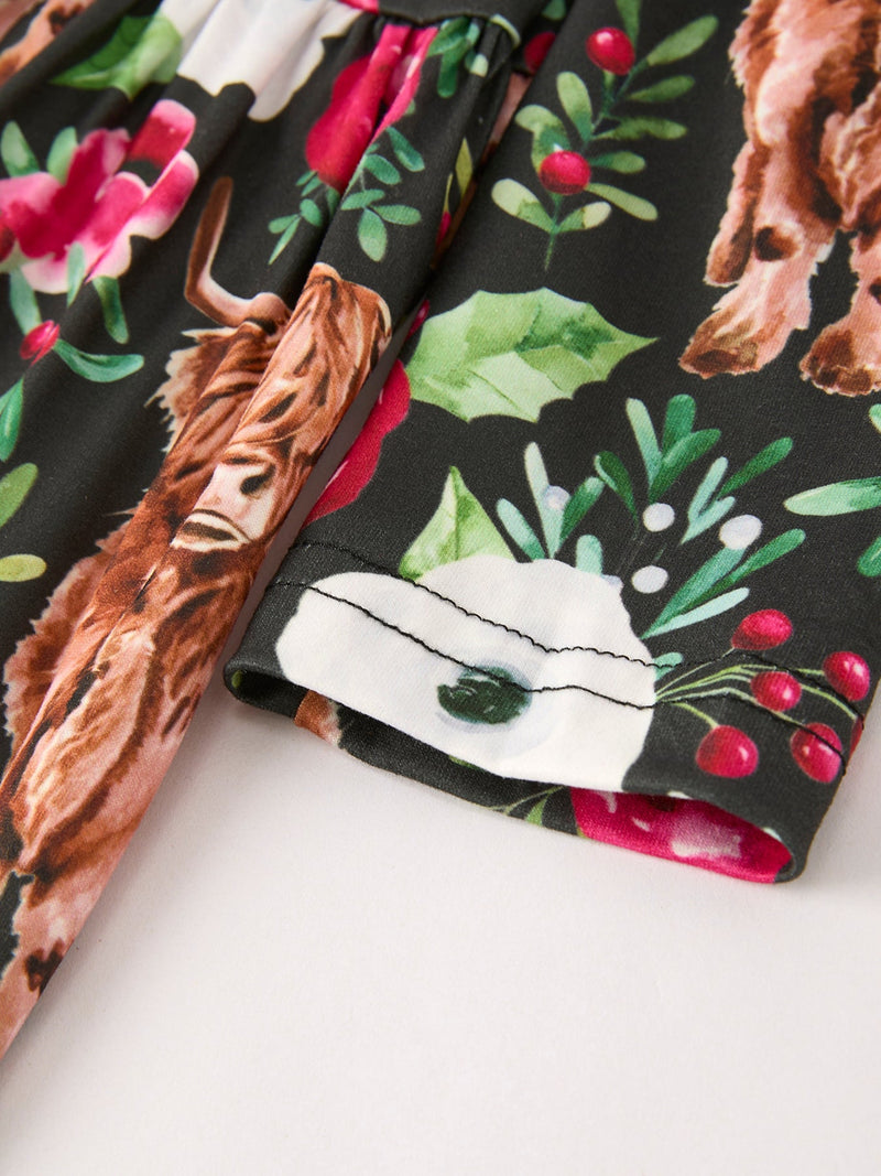 Winter Christmas Print Girls Dress Set (2 Pieces) - 4