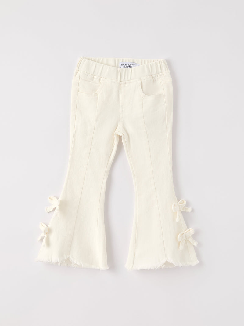 Charming White Denim Pants with Cute Bows - 1