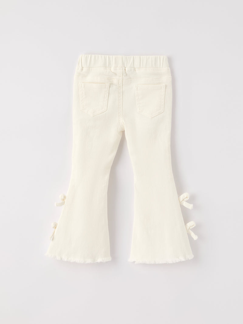 Charming White Denim Pants with Cute Bows - 2