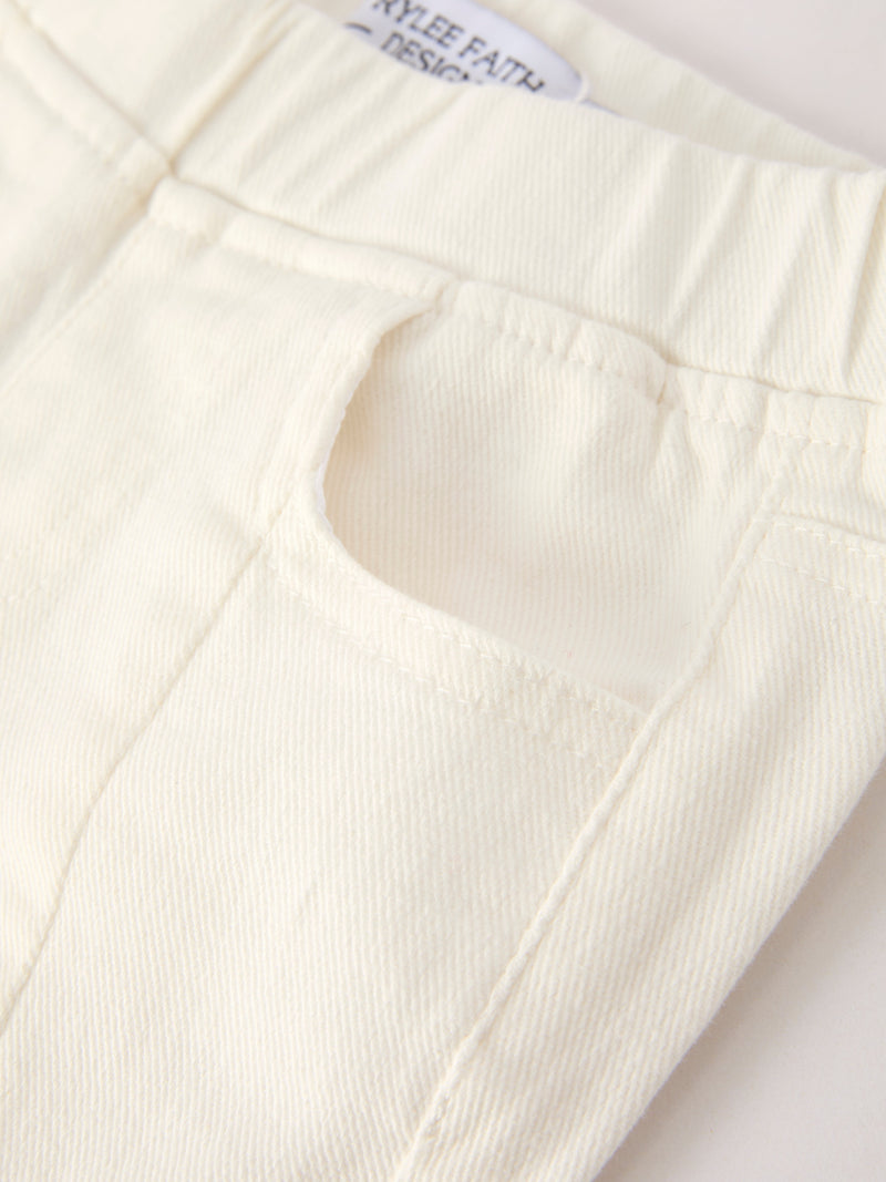 Charming White Denim Pants with Cute Bows - 3