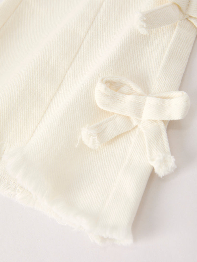 Charming White Denim Pants with Cute Bows - 4