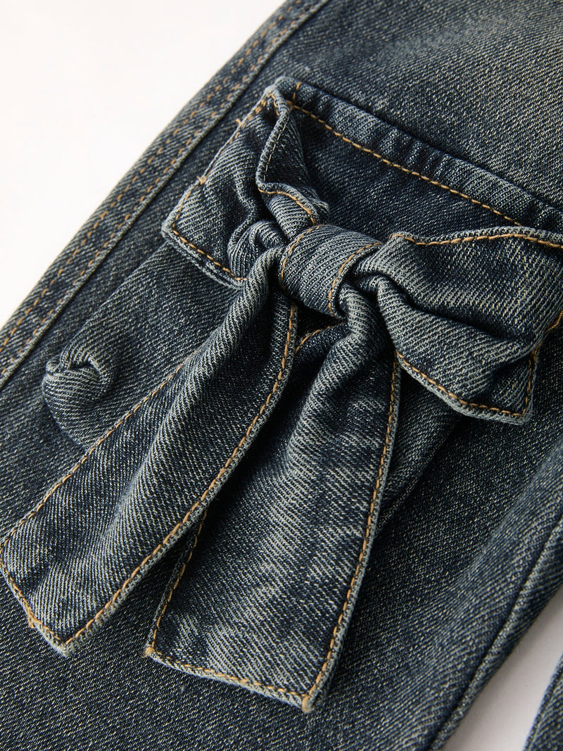 Girls Bow Stretch Wide-Leg Jeans - 3