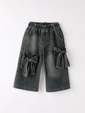 Girls Bow Stretch Wide-Leg Jeans - 1