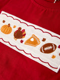 Fall Turkey Embroidered Boy Set – Orange Checkered with Thanksgiving Details - 4