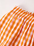 Fall Turkey Embroidered Boy Set – Orange Checkered with Thanksgiving Details - 5