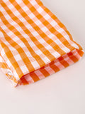 Fall Turkey Embroidered Romper for Baby Boys – Orange Checkered with Thanksgiving Details - 5