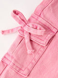 Pink Bell Bottom Jeans – Frayed Hem with Cargo Pockets - 4