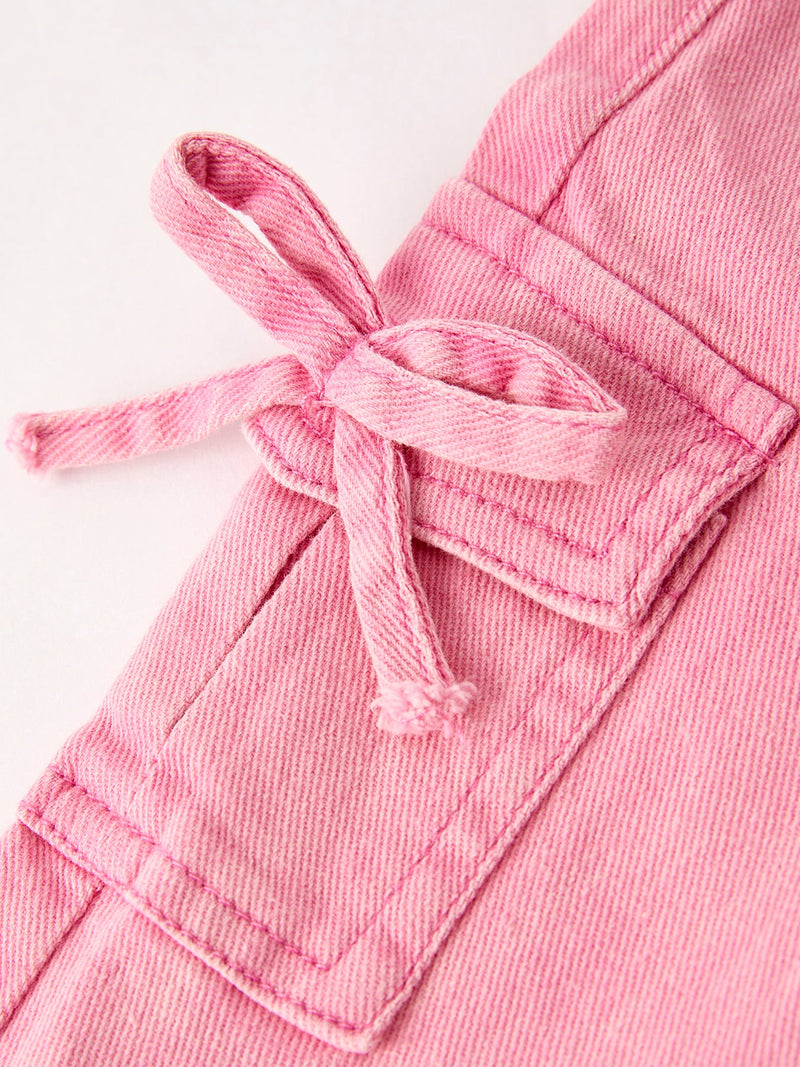 Pink Bell Bottom Jeans – Frayed Hem with Cargo Pockets - 4