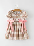 Christmas Vintage-Style Plaid Dress with Embroidered Gingerbread and Bows - 7
