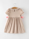 Christmas Vintage-Style Plaid Dress with Embroidered Gingerbread and Bows - 8